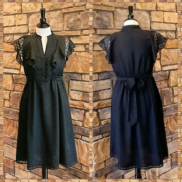 Fossil Dresses & Skirts - Fossil Black Sheer Polka-dot Flutter Sleeve Dress